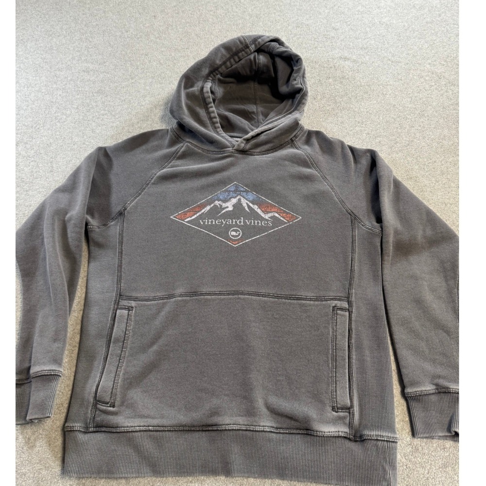 Vineyard Vines Hoodie Boys M 12-14 Gray Mountain Graphic Mineral Wash Pullover